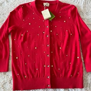 NWT Kate Spade Night Sky Aladdin Pink Rhinestone Wool Cardigan Sweater sz S